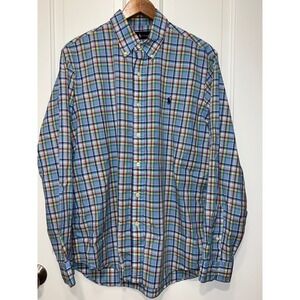 Ralph Lauren Mens Plaid Button Down Shirt Large Blue Green Yellow Cotton L/S